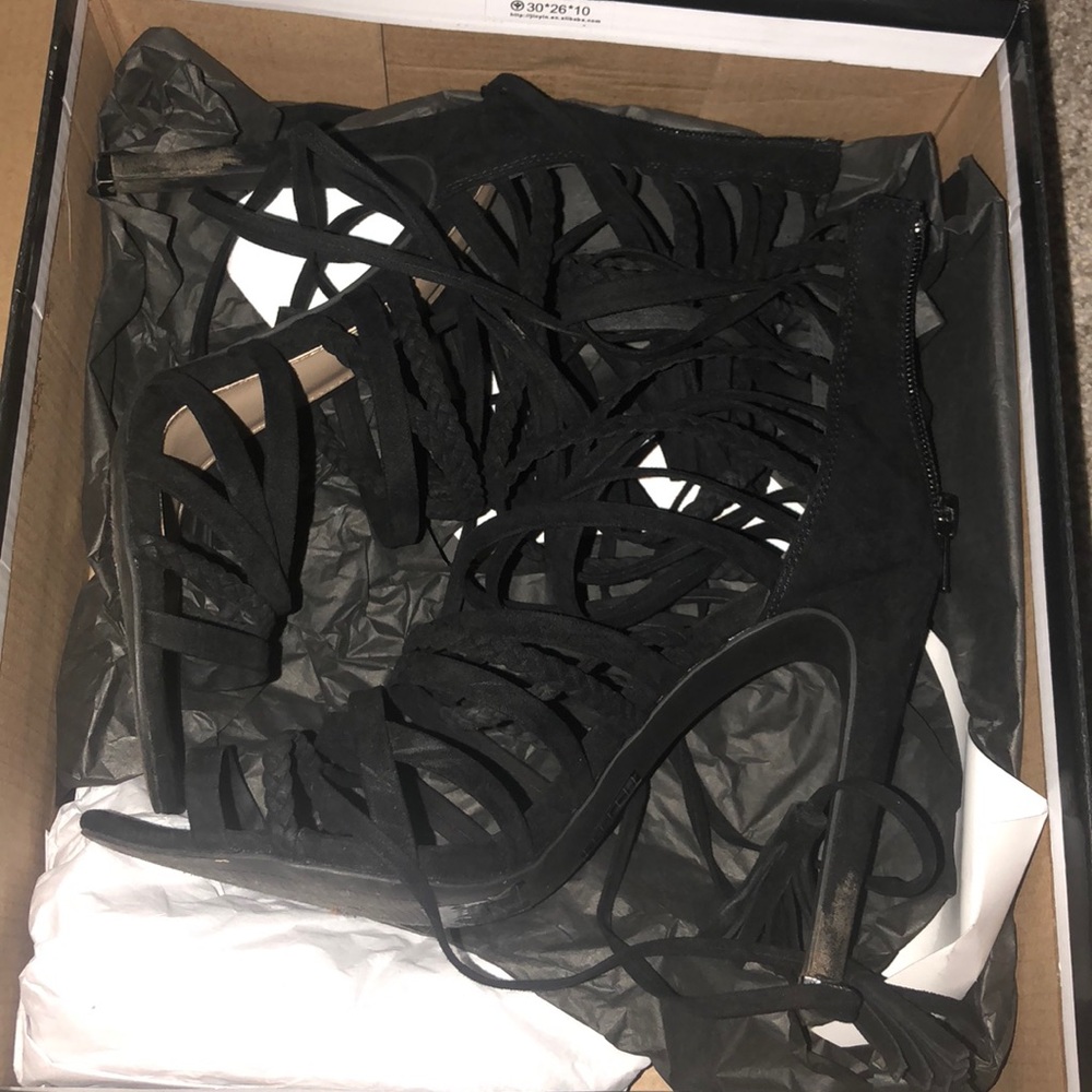 Black strappy heels